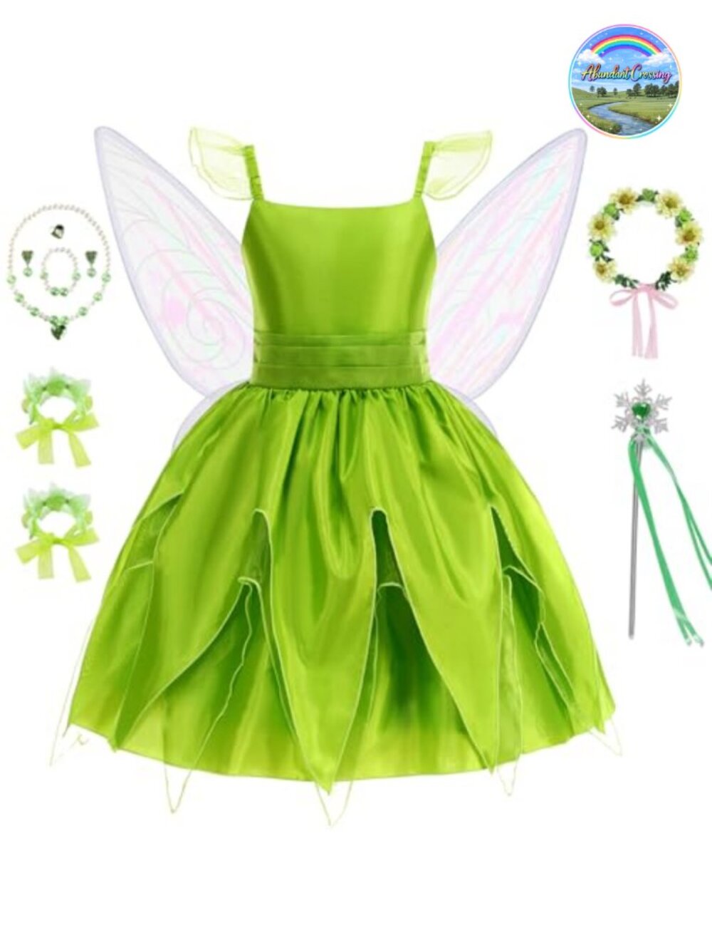 Girls Fairy Princess Costume Dress Wings Wand Necklace Set